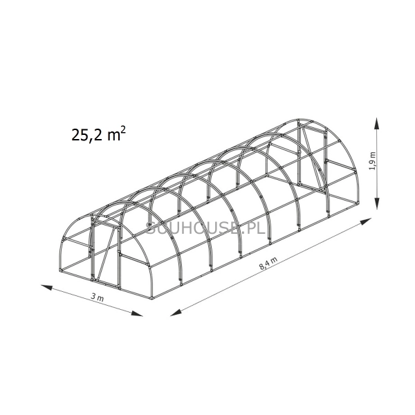 Tunel foliowy AW8 [24m2] 8 x 3 x 2,1 m